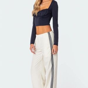 Edikted Navy and White Track Pants